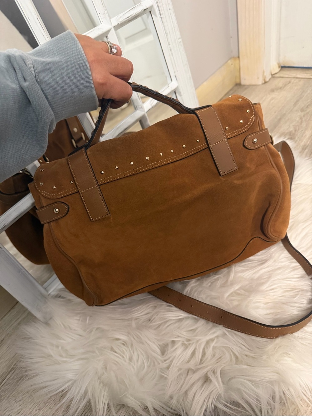 Mulberry Brown Suede Tassel Alexa two way bag flap saddle bag crossbody fringe - Picture 4 of 7